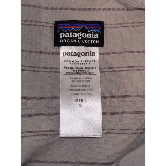 Patagonia Short Sleeve Gray Purple Stripe Button Down Collar Shirt Size XL #39 - Picture 4 of 5